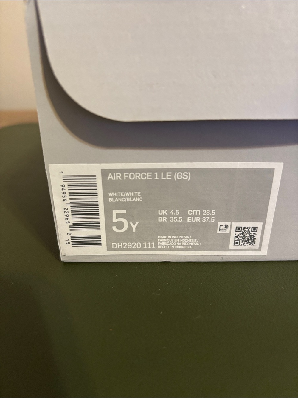 Nike Air Force 1 LE (GS) Box Label - White/Gray